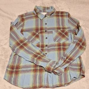 Maurices Blue and Brown Plaid Button Down Shirt